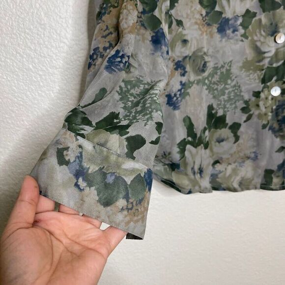 VINTAGE Tess Medium Y2K Silk Romantic Floral Sheer Pearl Buttons Ethereal Fairy - Picture 3 of 8